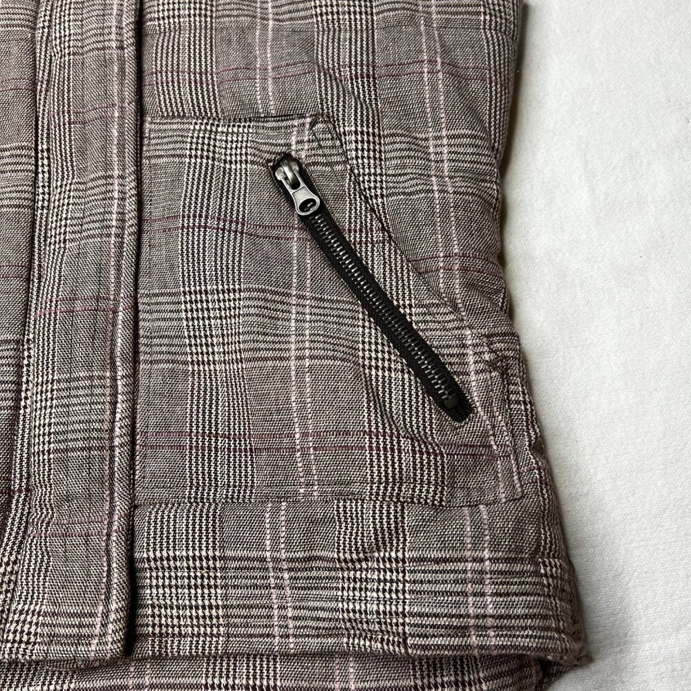 Charlotte Russe Plaid Puffer Vest Faux Fur Hood Brown S Snap Full Zip Pockets - Picture 9 of 16